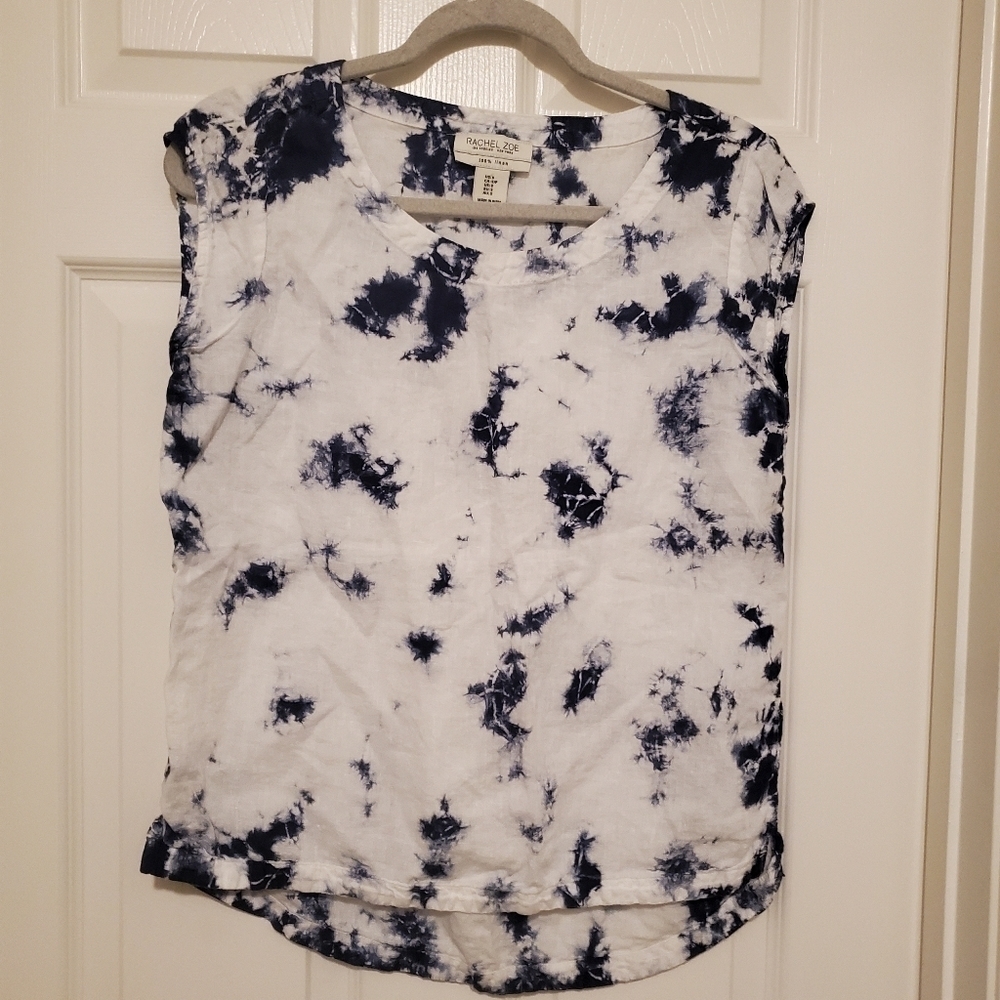 Rachel Zoe Hi Low Tie Dye Linen Cap Sleeve Blouse Women's Small